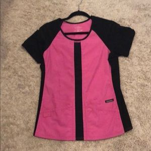 Cherokee flexible hot pink and black scrub top